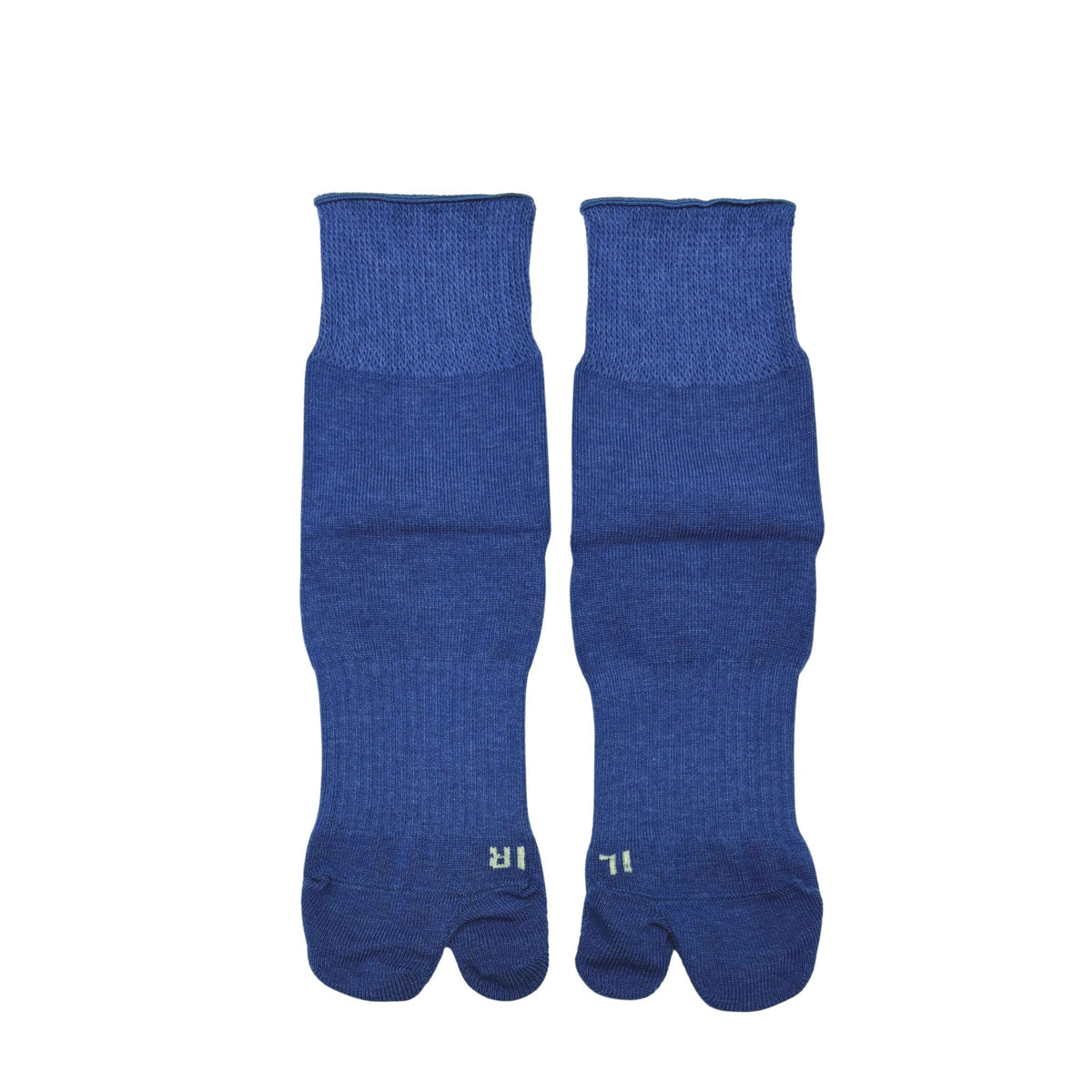 Cotton blend tabi socks with a traditional split-toe design, denim
