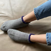 Thermal Soft-Opening Short Slipper Socks | With Grips | Medium. Stylish wool blend slipper socks with plush cushioning and heat-retaining brushed inner pile. Soft outer, secure grips on the soles, and fluffy trim for added comfort. Perfect gift ideas.