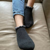 Thermal Soft-Opening Short Slipper Socks | With Grips | Large. Stylish wool blend slipper socks with plush cushioning and heat-retaining brushed inner pile. Soft outer, secure grips on the soles, and fluffy trim for added comfort. Perfect gift ideas.