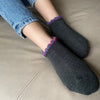 Thermal Soft-Opening Short Slipper Socks | With Grips | Medium. Stylish wool blend slipper socks with plush cushioning and heat-retaining brushed inner pile. Soft outer, secure grips on the soles, and fluffy trim for added comfort. Perfect gift ideas.