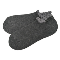 Thermal Soft-Opening Short Slipper Socks | With Grips | Large. Stylish wool blend slipper socks with plush cushioning and heat-retaining brushed inner pile. Soft outer, secure grips on the soles, and fluffy trim for added comfort. Perfect gift ideas.