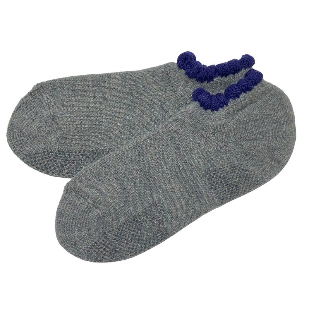 Thermal Soft-Opening Short Slipper Socks | With Grips | Large. Stylish wool blend slipper socks with plush cushioning and heat-retaining brushed inner pile. Soft outer, secure grips on the soles, and fluffy trim for added comfort. Perfect gift ideas.