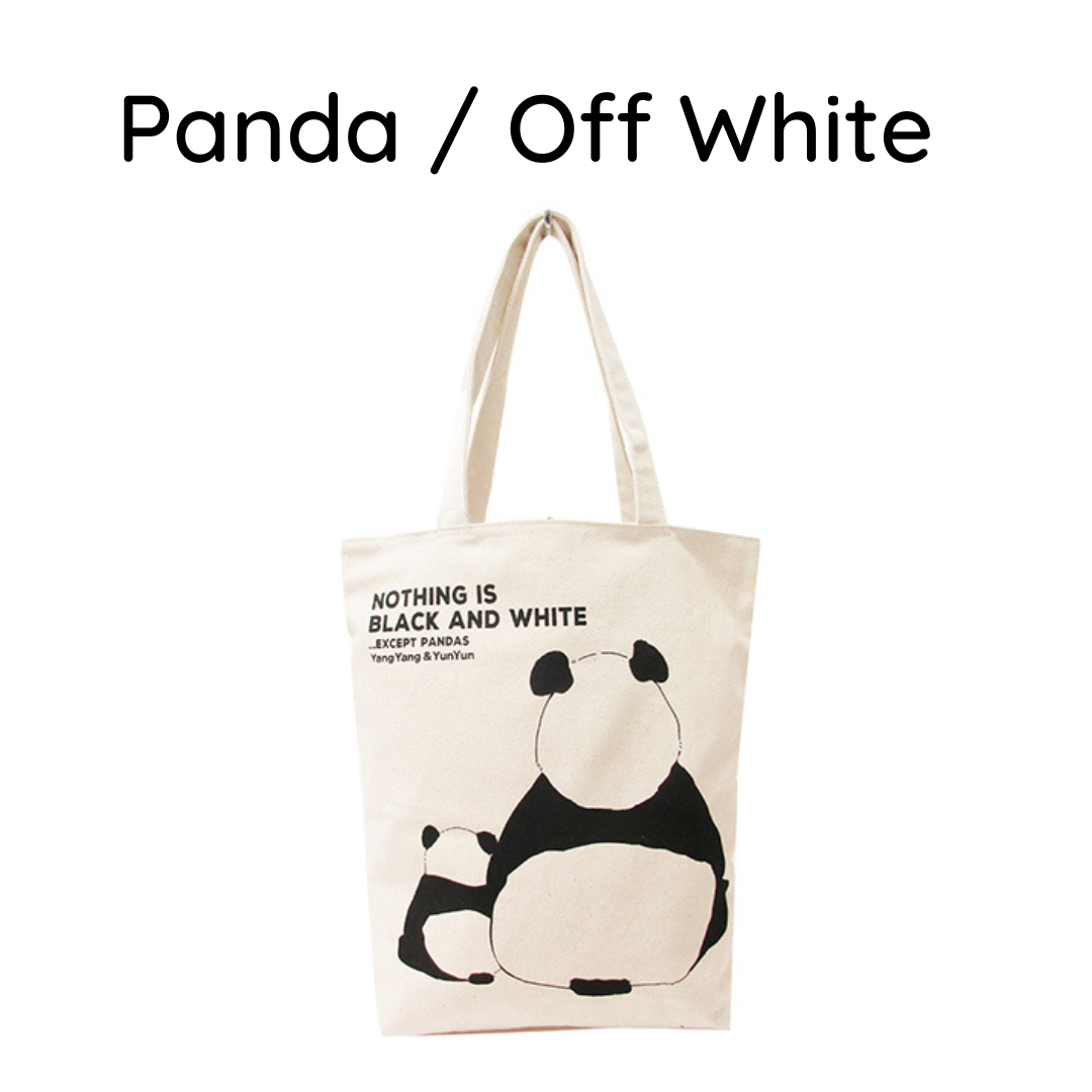 Upcycled Eco-Friendly Mommy and Me Animal Design Tote | Panda, Cat or Shiba Inu | Off White or Black - Plenty of space inside to easily accommodate for your laptop, books, clothes, & groceries. Crafted from high-quality, sustainable, and eco friendly materials. Top zipper, a side zipper pocket and a pocket inside for your smartphone. CHERRYSTONEstyle