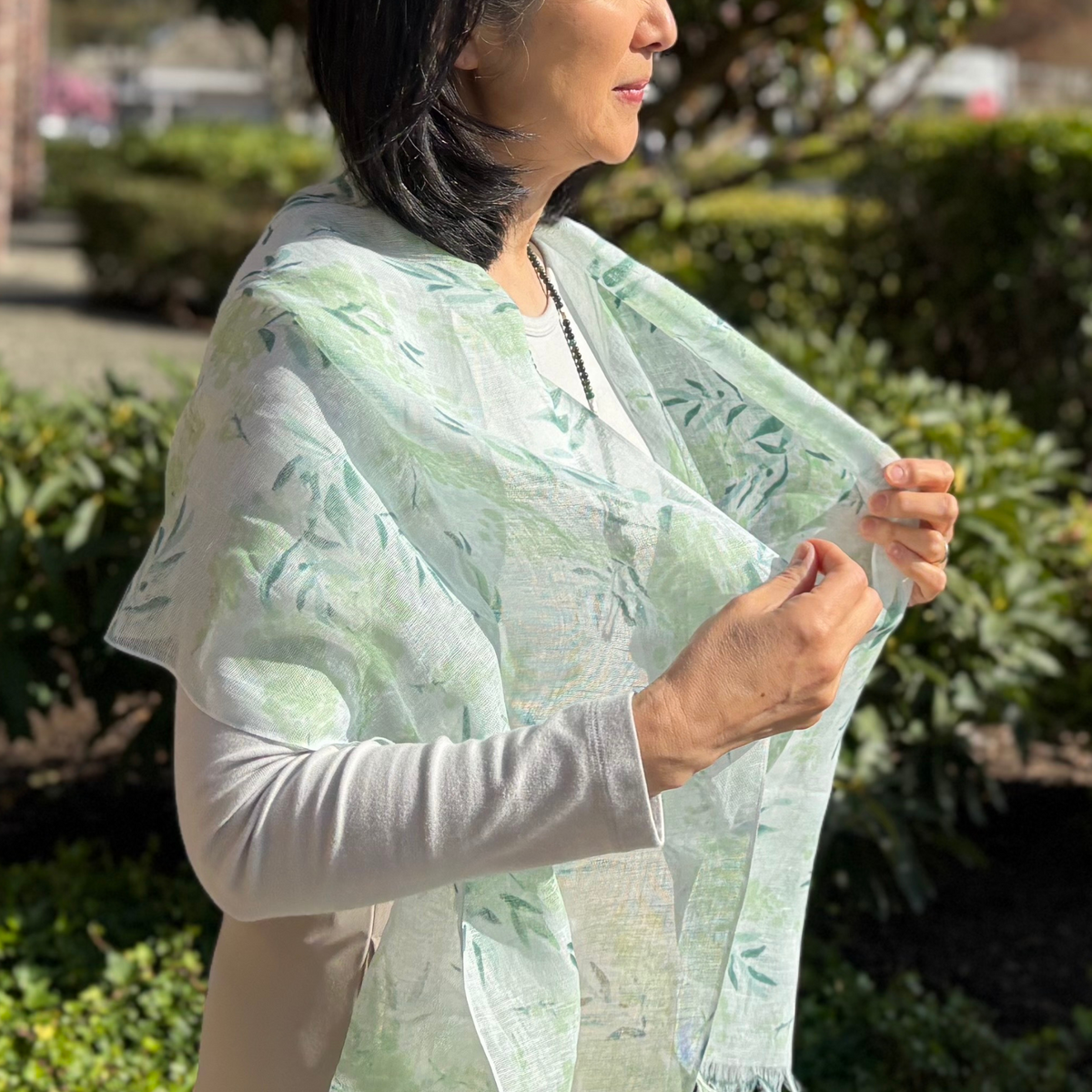 UPF 30+ Handwoven Cooling Fabric Linen Scarf on Loom | Mimosa Bouquet - CHERRYSTONE