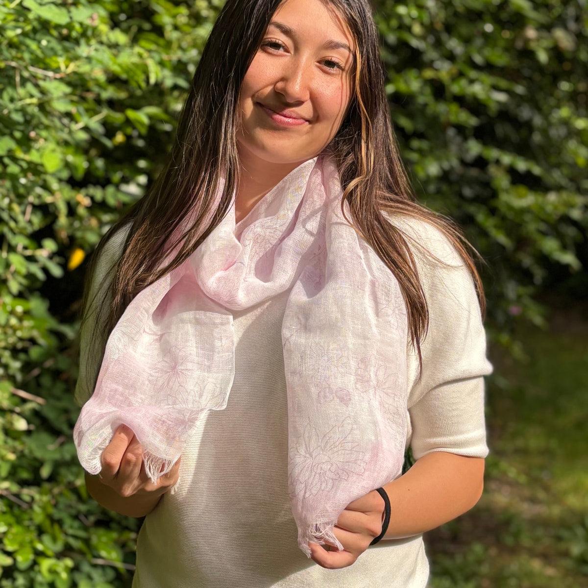UPF 30+ Handwoven Cooling Fabric Linen Scarf on Loom | Watercolor Flower - CHERRYSTONE