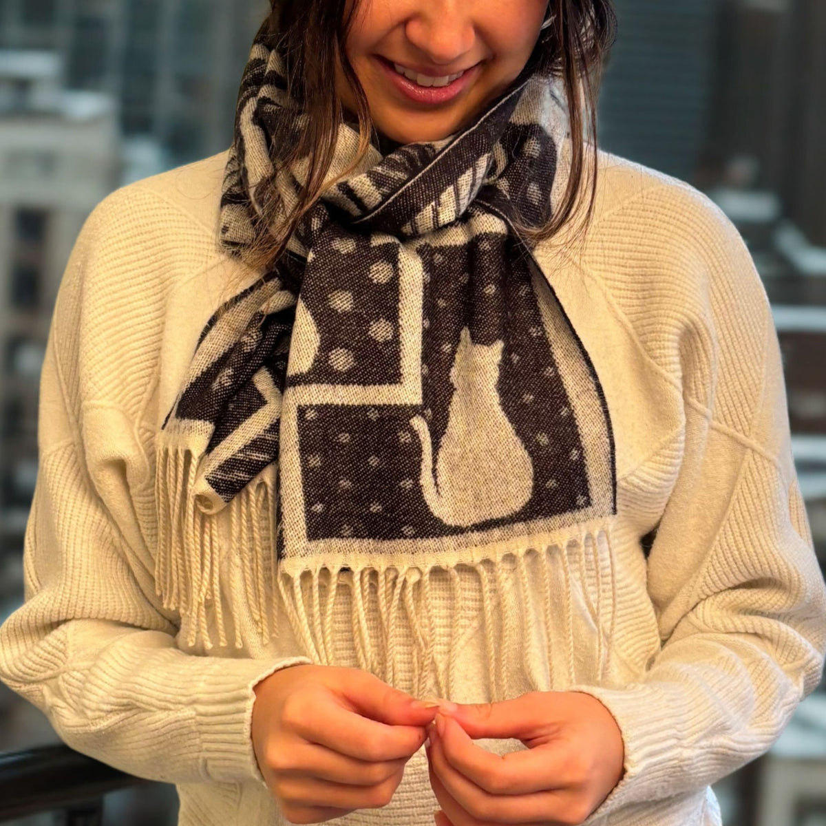 Purple Scarf with cat pattern