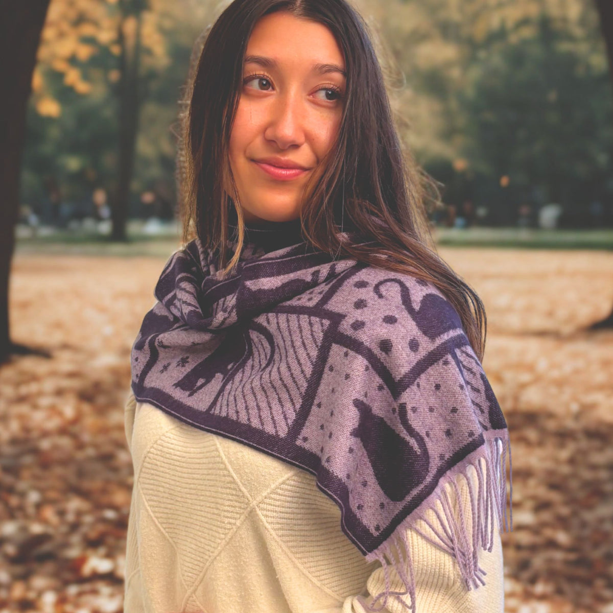 Purple Scarf with cat pattern
