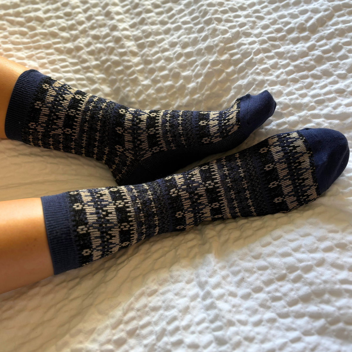 Nordic Jacquard Crew. Nordic Jacquard patterned socks are made from a cozy wool blend. These versatile, soft-textured socks are ideal for both office and casual wear, offering a stylish touch and comfortable fit for any occasion. CHERRYSTONEstyle