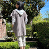 Lightweight 2-way tunic shirt with ripple-textured cotton, shown on model back view for everyday wear or apron style.