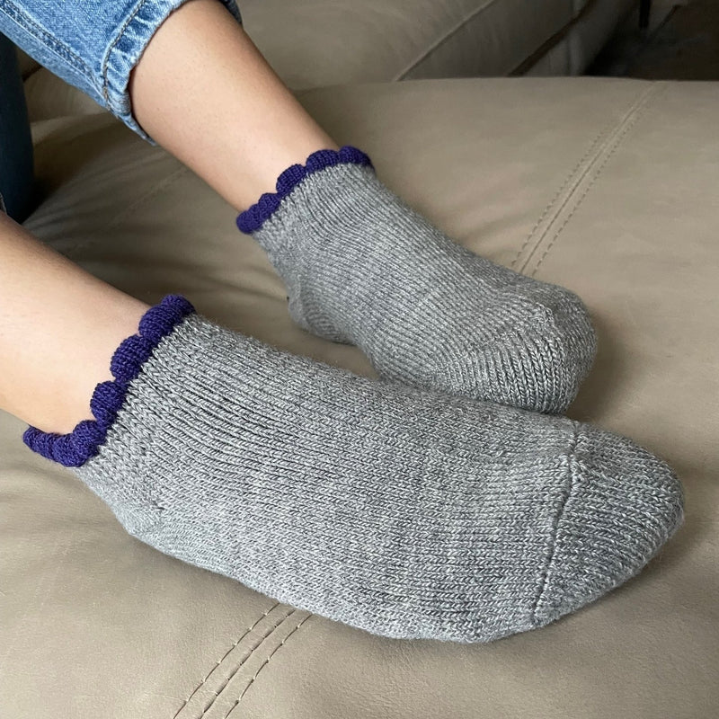 SPECIAL DEAL! 2 PAIRS | Thermal Wool Blend Slipper Socks with Grips | Size Medium | Picot Trim | 4 Colors - CHERRYSTONEstyle