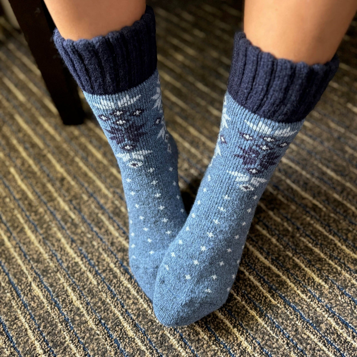 Thermal Snow Crystal Merino Wool Blend Slipper Crew | with Grips | Unisex Large, 4 colors, warm & cozy, Stylish Snowflake Pattern, Thick Ribbed Cuff, fleece lining, perfect gifts, CHERRYSTONEstyle