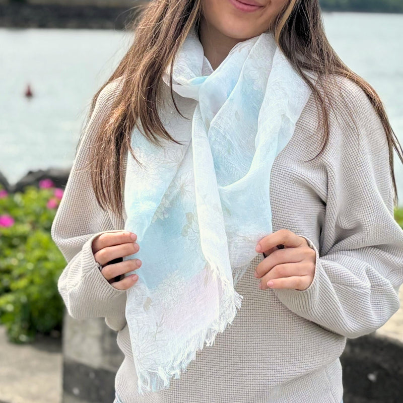 UPF 30+ Handwoven Cooling Fabric Linen Scarf on Loom | Antibacterial Cool Touch Watercolor Flower-Saxe-Blue
CHERRYSTONEstyle