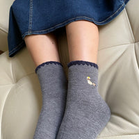 Handcrafted Wool Raccoon Embroidery Crew Socks | Medium | 2 colors - CHERRYSTONEstyle