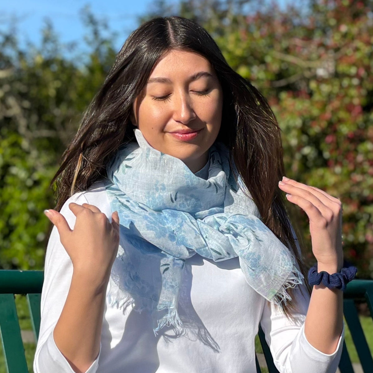 UPF 30+ Handwoven Cooling Fabric Linen Scarf on Loom | Mimosa Bouquet - CHERRYSTONE