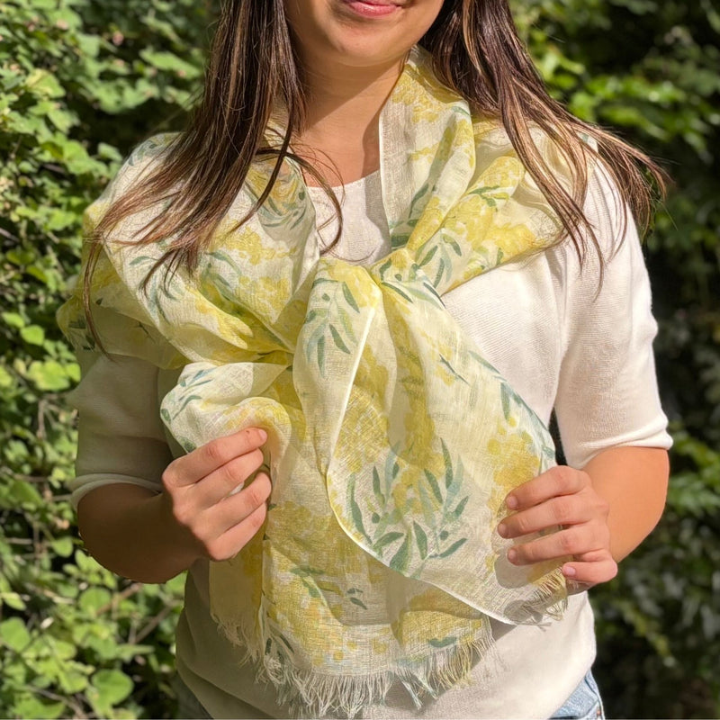 UPF 30+ Handwoven Cooling Fabric Linen Scarf on Loom | Antibacterial Cool Touch Mimosa Bouquet - Light Yellow
CHERRYSTONEstyle