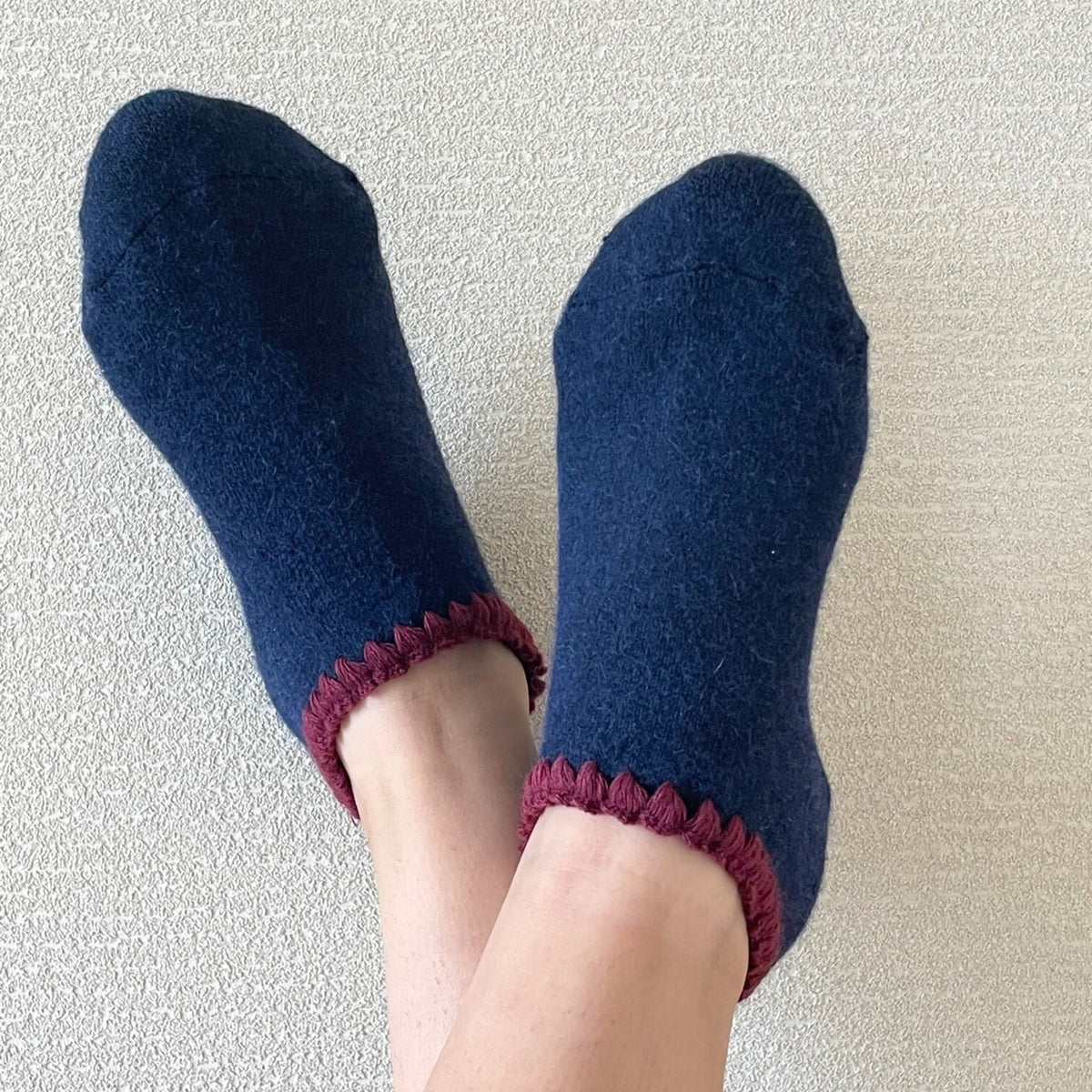 Women wearing Handcrafted Angora Slipper Socks Grips Medium. Blend with Merino Wool. Size: Medium (US women's shoe size: 5 - 9)
-CHERRYSTONEstyle