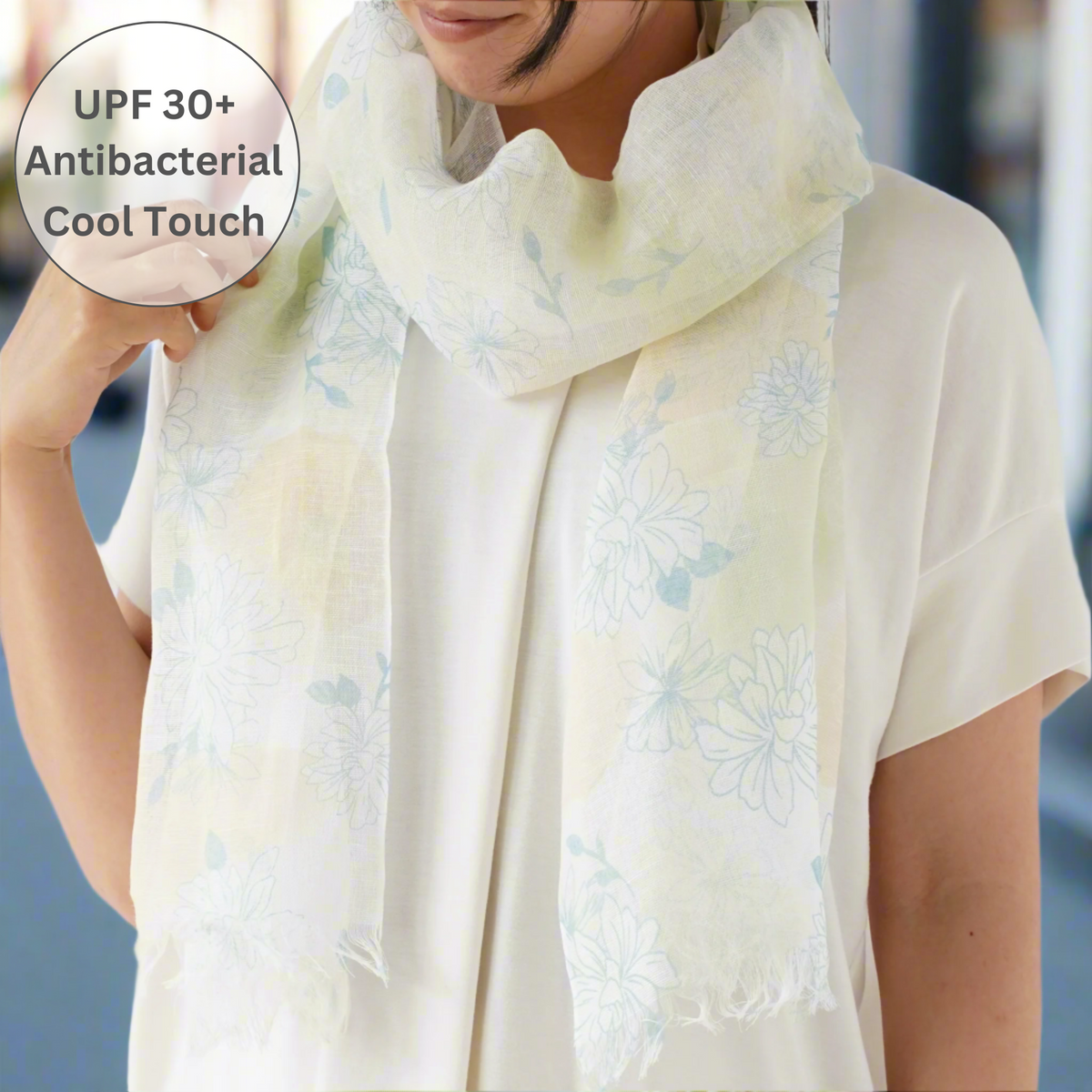 UPF 30+ Handwoven Cooling Fabric Linen Scarf on Loom | Antibacterial Cool Touch Watercolor Flower - Lime
CHERRYSTONEstyle