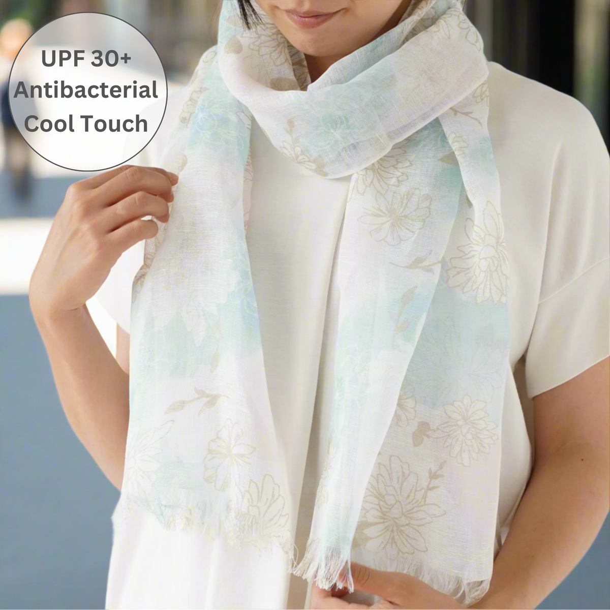 UPF 30+ Handwoven Cooling Fabric Linen Scarf on Loom | Antibacterial Cool Touch Watercolor Flower - Saxe Blue
CHERRYSTONEstyle