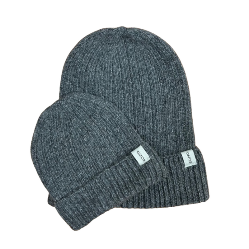 Recycled Wool-Blend Knit Beanie / Charcoal-Gray - CHERRYSTONEstyle