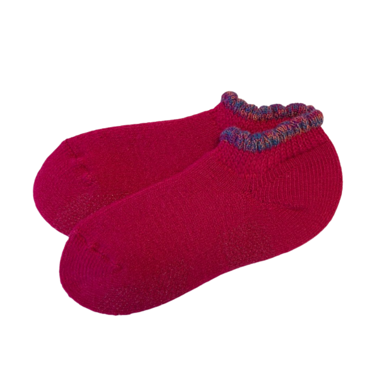 CHERRYSTONE® Thermal Wool Blend Slipper Socks with Grips | Size Medium | Deep Pink with Mixed Color Picot Trim - CHERRYSTONEstyle