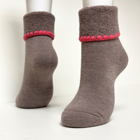Wool Blend Cuff Socks | Turn Cuff | Mocha with Crocheted Trim - CHERRYSTONEstyle