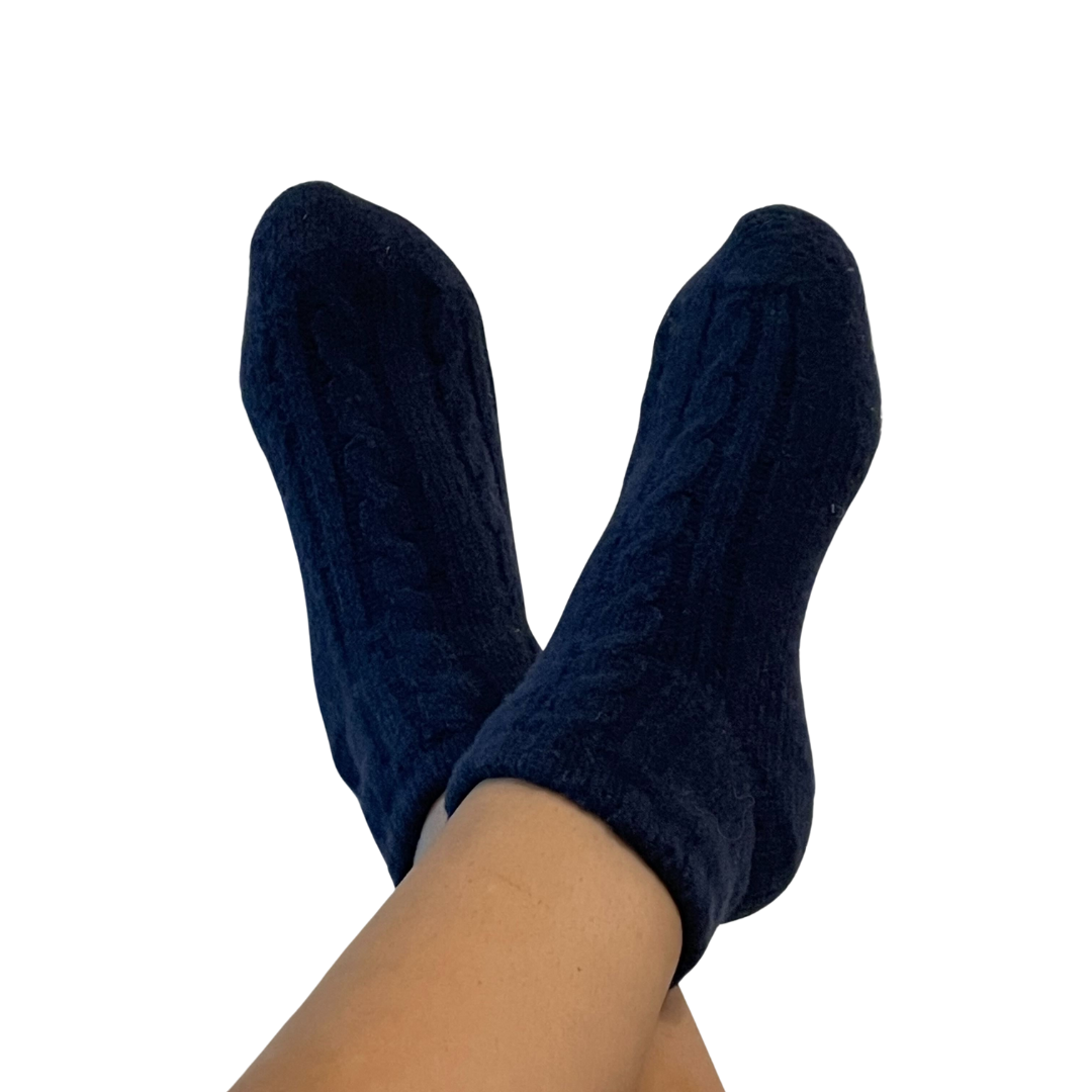 Thermal 3D Reversible Stretchable Cable Knit Slipper Socks | Navy / Light Blue - CHERRYSTONEstyle