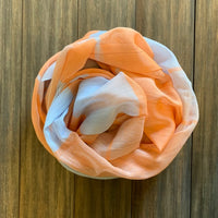 Extra Fine Cotton Thread Premium Scarf | Handwoven | Sherbet Orange and Light Blue Gradation with Thin Stripes - CHERRYSTONEstyle