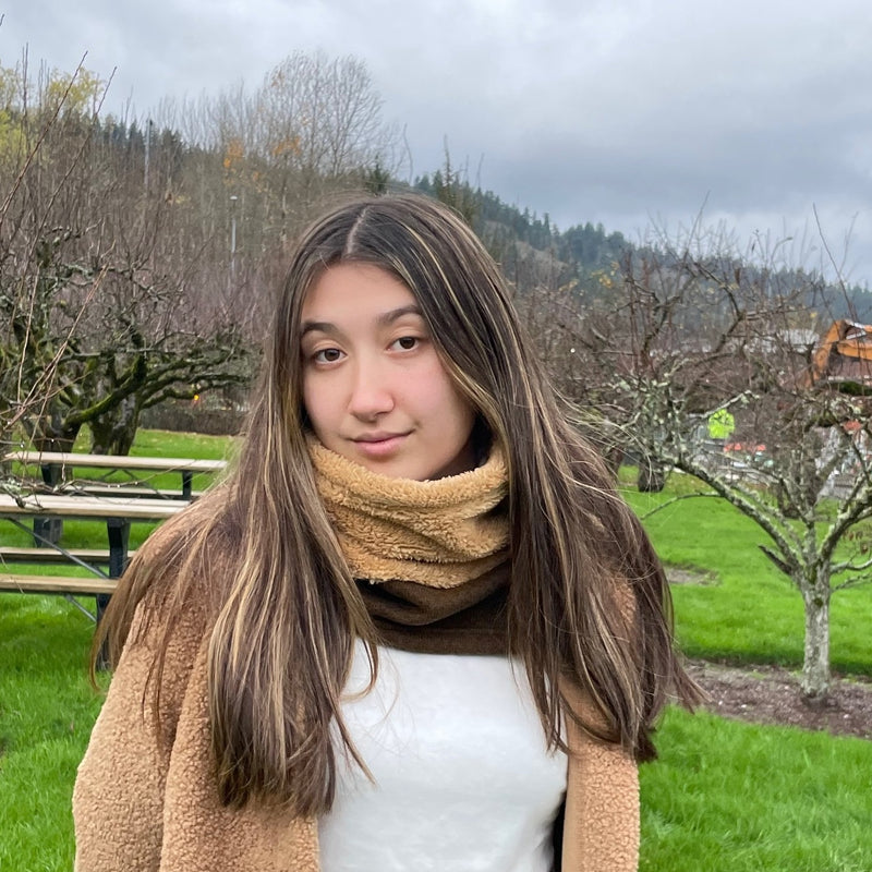 Versatile Neck Warmer Sherpa Boa | Neck warmer Scarf | Neck Gaiter | Unisex | Camel and Army Green - CHERRYSTONEstyle