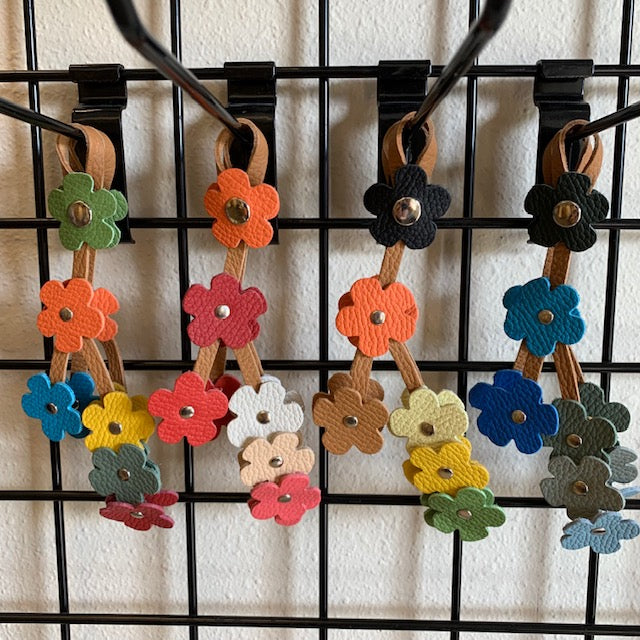 Leather Flower Charm | Bag Flower Charm | Purse Charm | Handmade | Color C Multi Color | Black, Orange, Brown, Light Yellow, Yellow, Green - CHERRYSTONEstyle