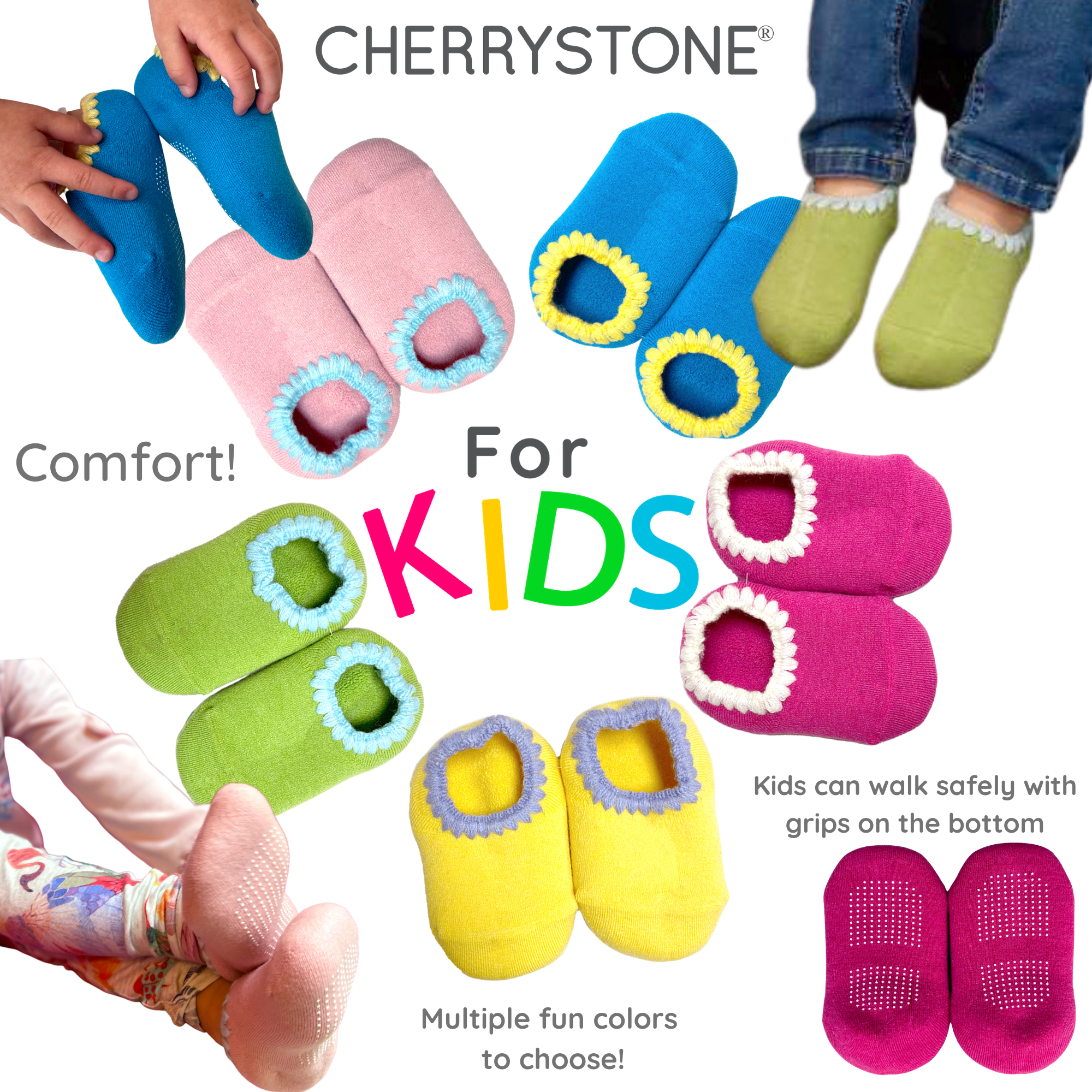 FOR KIDS | CHERRYSTONE® Slipper Socks | Candy Color with Grips | Turquoise | 2-4T - CHERRYSTONE by MARKET TO JAPAN LLC