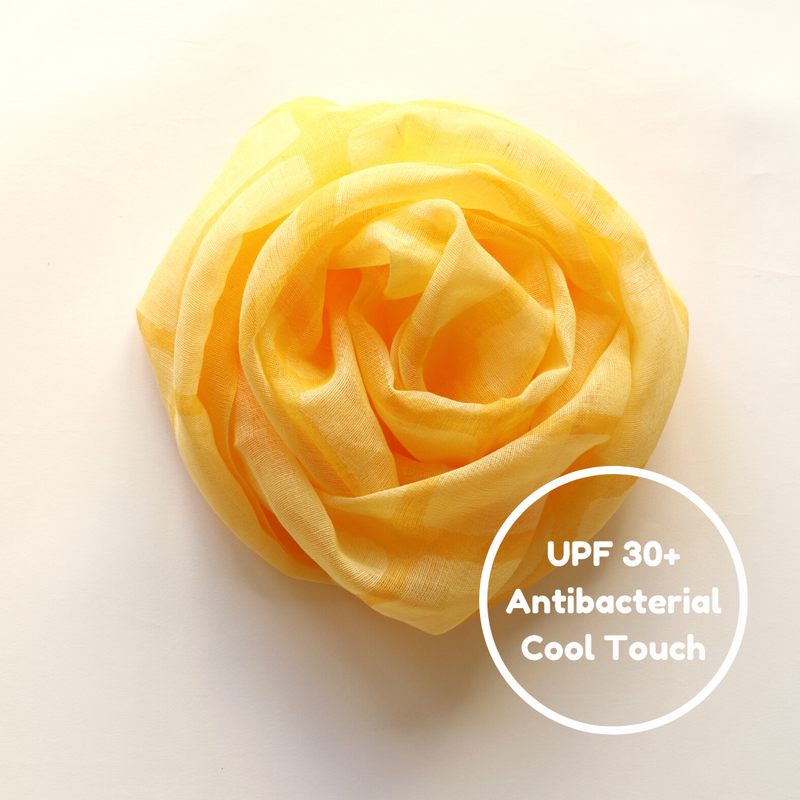 UPF 30+ Handwoven Japanese Cooling Fabric Linen Scarf on Loom | Square Yellow - CHERRYSTONEstyle
