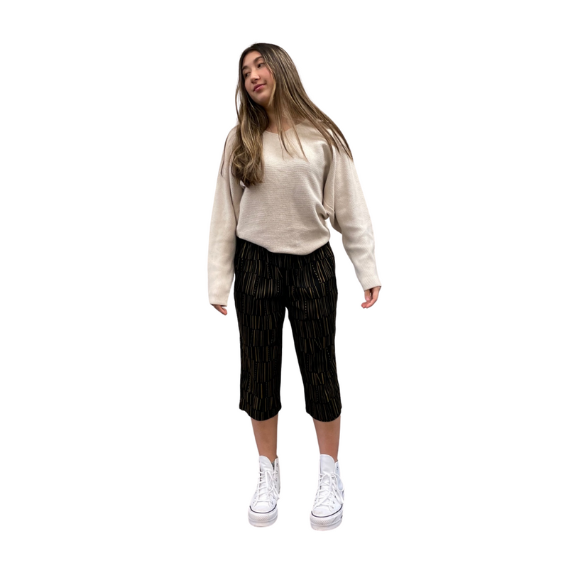Steteco Relaxed Stretchy 3/4 Lounge Pants in a Gift Box | Stripe Rain | Gray | Size XS-S or M - CHERRYSTONEstyle