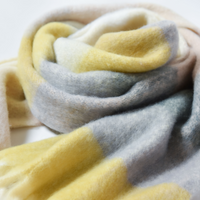 Warm Winter Chunky Fringe Scarf  | Oversized Shawl | Plaid / Beige Yellow - CHERRYSTONEstyle