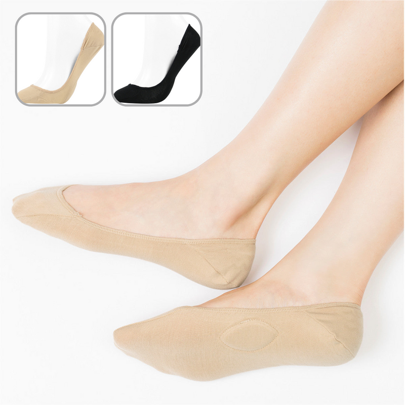 *SPECIAL DEAL! * 2 PAIRS | Cushioned Arch Support Pad No Show Socks | Beige and Black - CHERRYSTONEstyle