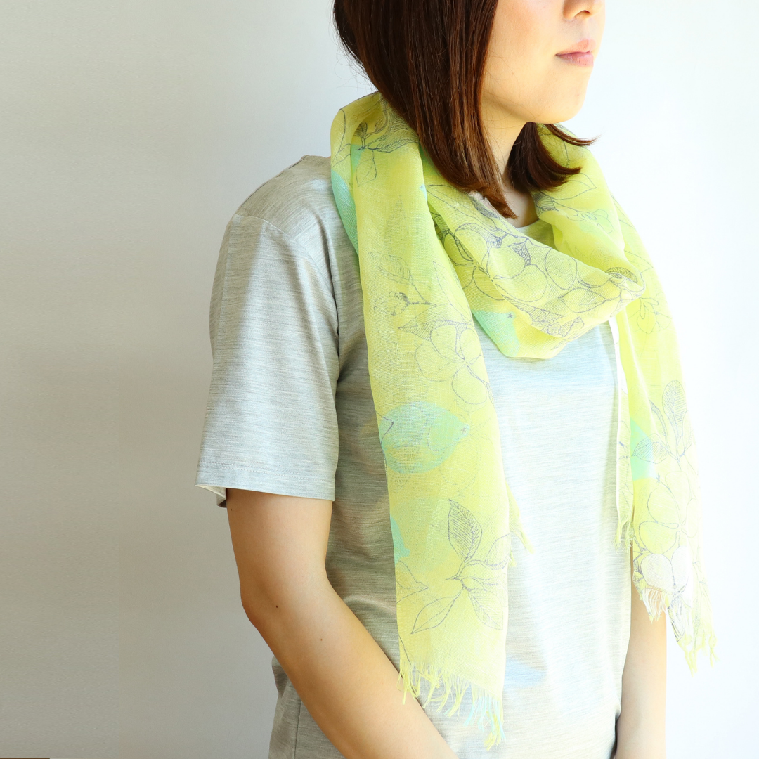 UPF 30+ Handwoven Japanese Cooling Fabric Linen Scarf on Loom | Lemon Yellow - CHERRYSTONEstyle