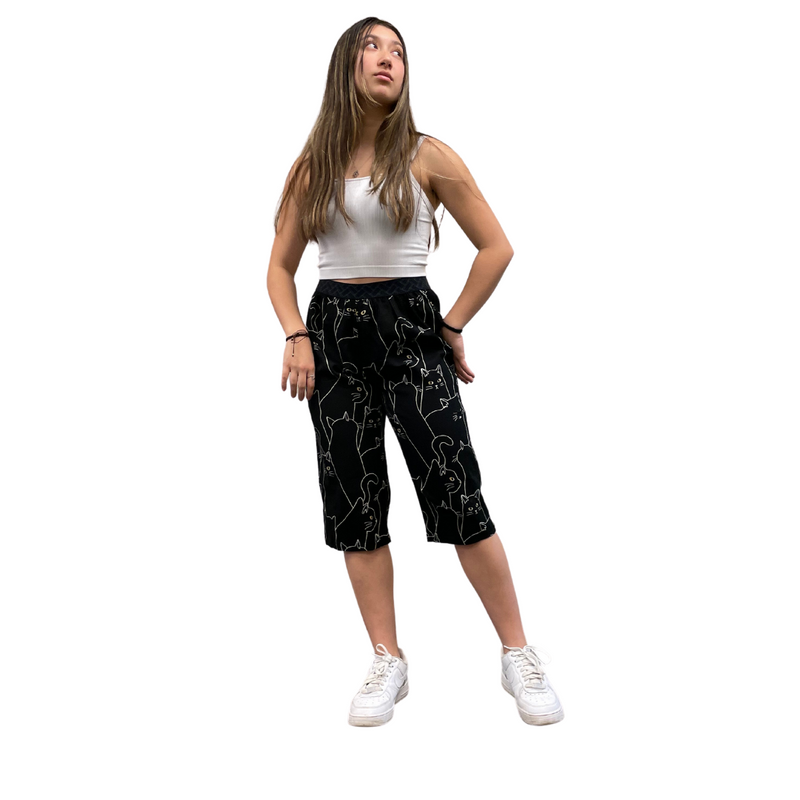 Steteco Relaxed Stretchy 3/4 Lounge Pants in a Gift Box | Black Cat | Size XS-S or M - CHERRYSTONEstyle