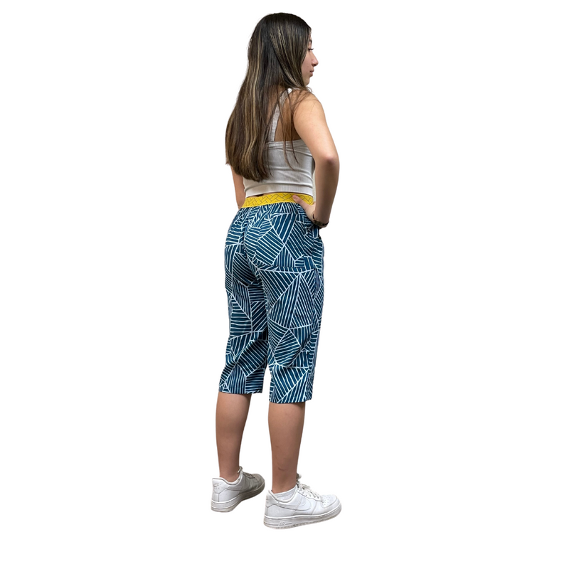 Steteco Relaxed Stretchy 3/4 Lounge Pants in a Gift Box | Geometric | Peacock Blue | Size XS-S - CHERRYSTONEstyle