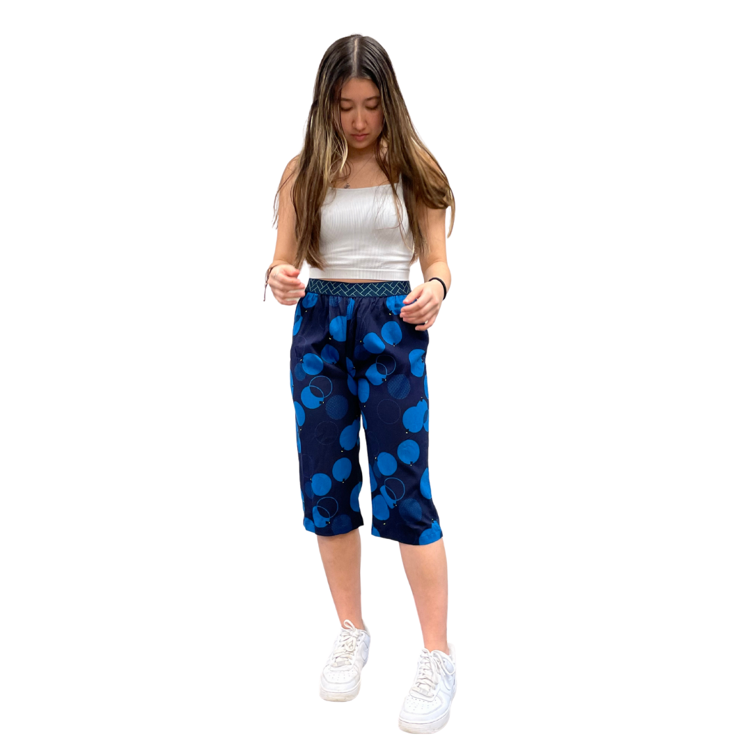 Steteco Relaxed Stretchy 3/4 Lounge Pants in a Gift Box | Firefly & Dots | Blue | Size XS-S, or M - CHERRYSTONEstyle