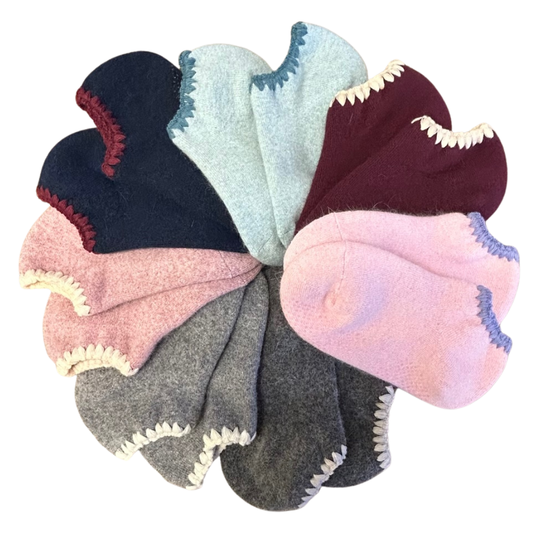  Handcrafted Angora Slipper Socks Grips Medium.  Bordeaux - Dark Red, Aqua - Light Blue, Nightfall Navy, Dusty Rose, Gray and Iron Gray. Blend with Merino Wool. Size: Medium (US women's shoe size: 5 - 9)
-CHERRYSTONEstyle