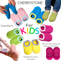 Handcrafted Kids Slipper Socks, crafted in Japan with playful colors and anti-slip grips for safe, active play indoors. These cozy, handcrafted socks feature a soft, long-loop inner pile for warmth and comfort, plus a unique Cherrystone shell-shaped embroidery detail at the opening. 
CHERRYSTONEstyle