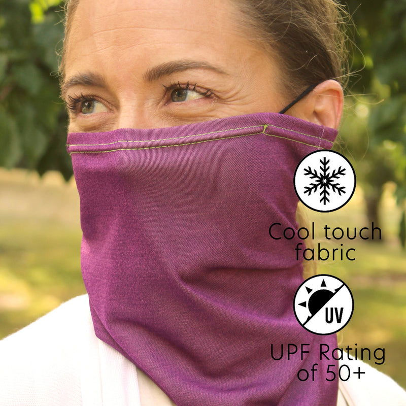 UPF 50+ Cool Dry Touch Neck Gaiter | Comfortable Ear Loops | Size Medium | Unisex | Proud Purple - CHERRYSTONE by MARKET TO JAPAN LLC
