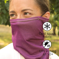 UPF 50+ Cool Dry Touch Neck Gaiter | Comfortable Ear Loops | Size Medium | Unisex | Proud Purple - CHERRYSTONE by MARKET TO JAPAN LLC