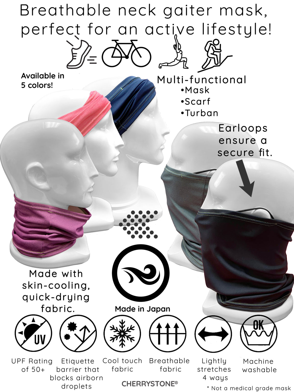 Quick Dry Unisex Gaiter Face Mask with Ear Loops
-CHERRYSTONEstyle